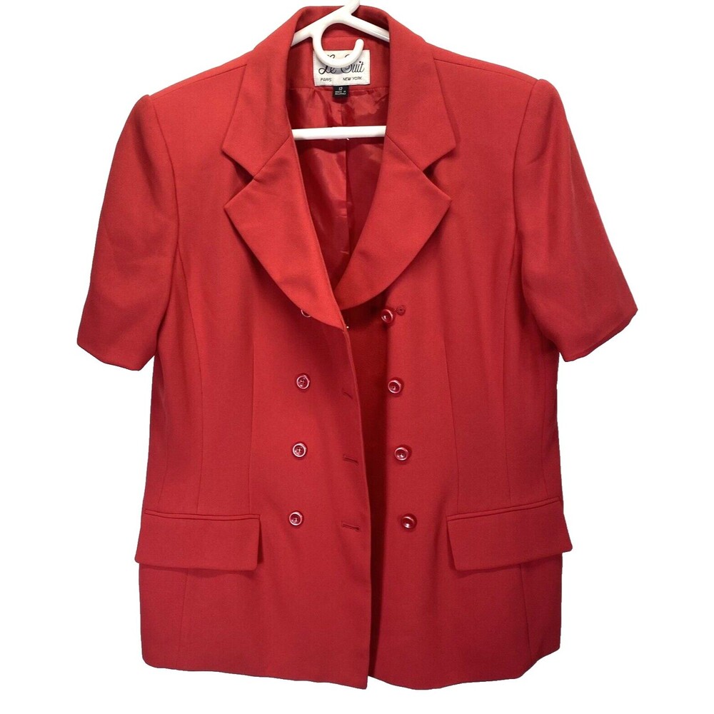 Le Suit Women's Size 12 Blazer Short Sleeve 8 Button Double Breasted Polyester